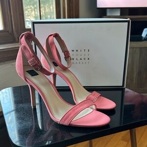 NWT WHBM Stella Ankle Strap Suede Heels in Pink Gelato